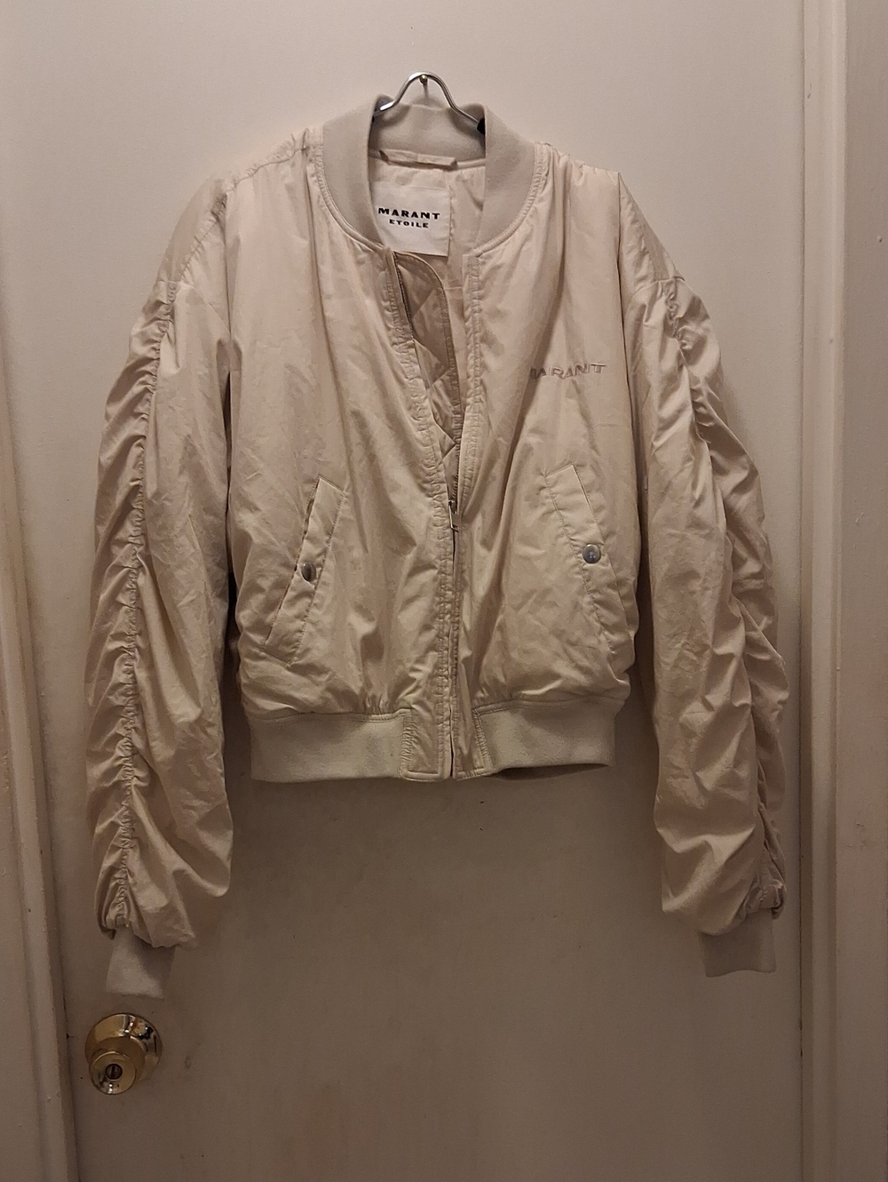 Marant Étoile Women's Winter White Zip-Front Bomber Jacket, Size 36